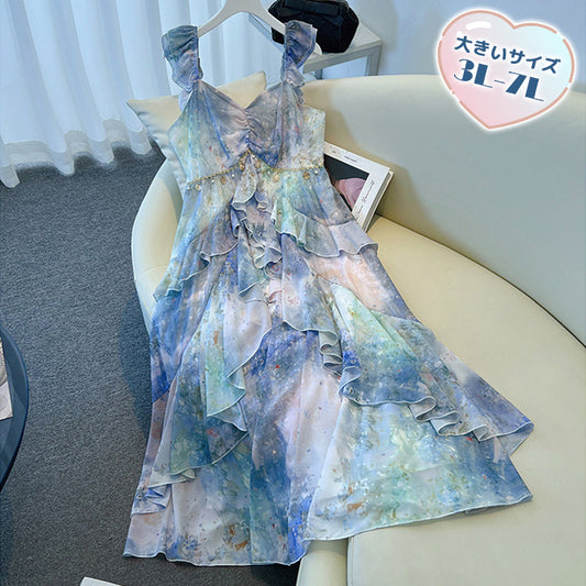 マーメイドムードの水彩ドリーミーワンピース(3L/4L/5L/6L/7L)