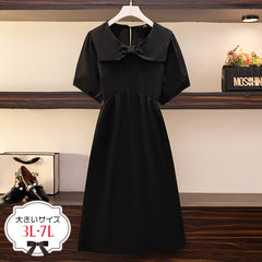 大きいサイズ レディース｜ビッグカラーボウタイブラックワンピース(3L