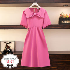 【極美品】アンタイトル ロングワンピース ボウタイ ピンク 大きいサイズ 48 極美品】アンタイトル ロングワンピース ボウタイ ピンク 大きい