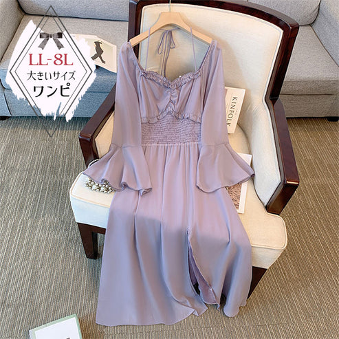 大きいサイズの冬デートにおすすめなふんわり夢色ティアードフレアワンピース(L/LL/3L/4L/5L/6L/7L/8L)