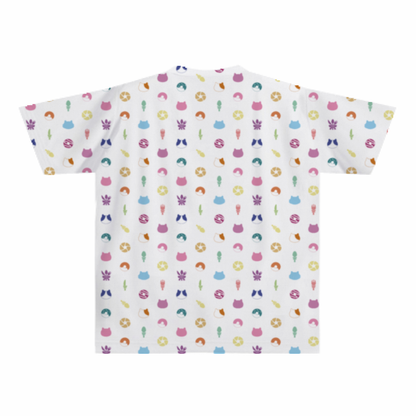 大きいサイズぽっちゃり≪受注生産≫フルグラフィックTシャツ（hungry cats pattern）オリジナルイラスト４L着用
