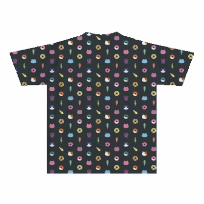 大きいサイズぽっちゃり≪受注生産≫フルグラフィックTシャツ（hungry cats pattern）オリジナルイラスト４L着用