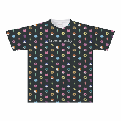 大きいサイズぽっちゃり≪受注生産≫フルグラフィックTシャツ（hungry cats pattern）オリジナルイラスト４L着用