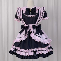 新品未使用 メイド服 コスプレ レディース 大きいサイズ 6l ピンク メイド リボンのメイド服ピンクワンピ―ス (M/L/2L/3L/4L/5L/6L
