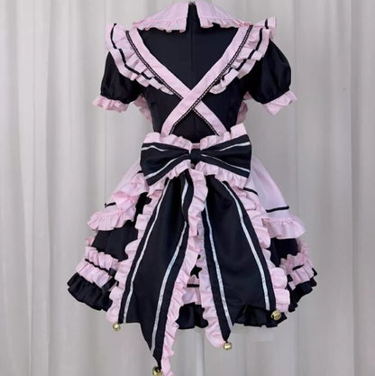 大きいサイズレディースピンク♡ブラックの地雷ちゃんフリルメイド服ワンピ―ス (2L/3L/4L/5L)/コスプレ/ハロウィン