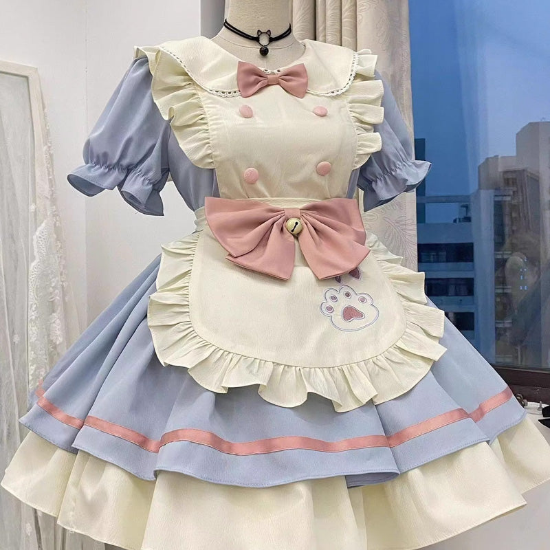大きいサイズレディースみずいろ・ねこにゃんメイド服ワンピ―ス (M/L/2L/3L/4L/5L/6L)/コスプレ/ハロウィン
