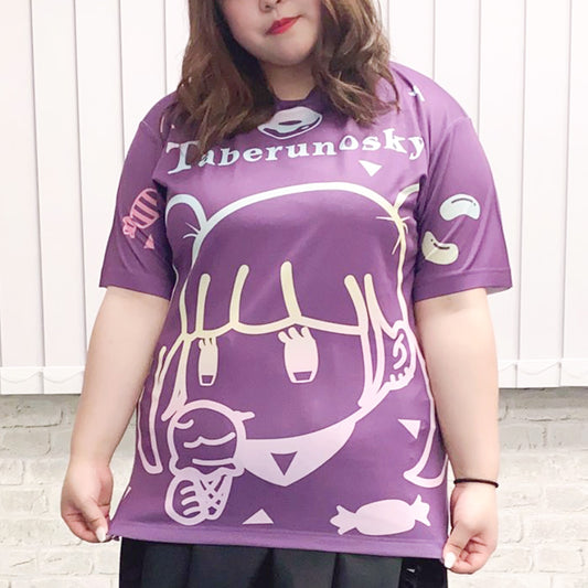大きいサイズぽっちゃり≪受注生産≫フルグラフィックTシャツ（yum-yum girL）オリジナルイラスト４L着用