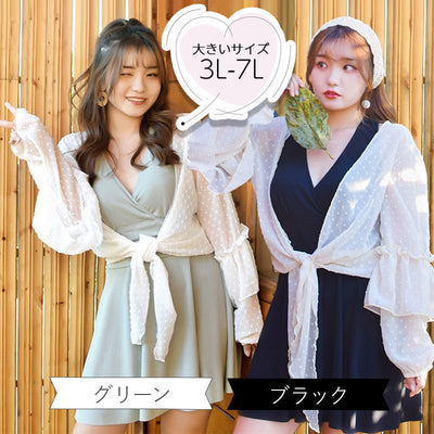 【大きいサイズの水着ランキング】水着ドット柄カーデ＆ワンピース・スイムウェア (2L/3L/4L/5L/6L)/体型カバー
