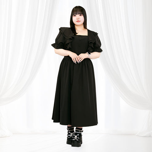30代ぽっちゃりさんの夏におすすめのスイートブラックのふわふわメモリーワンピース(3L/4L/5L/6L)/Taberunosky(タベルノスキー)