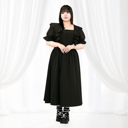 大きいサイズレディーススイートブラックのふわふわメモリーワンピース（3L/4L/5L/6L）/Taberunosky（タベルノスキー）