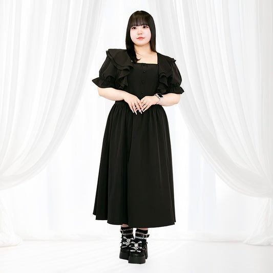 大きいサイズレディーススイートブラックのふわふわメモリーワンピース（3L/4L/5L/6L）/Taberunosky（タベルノスキー）