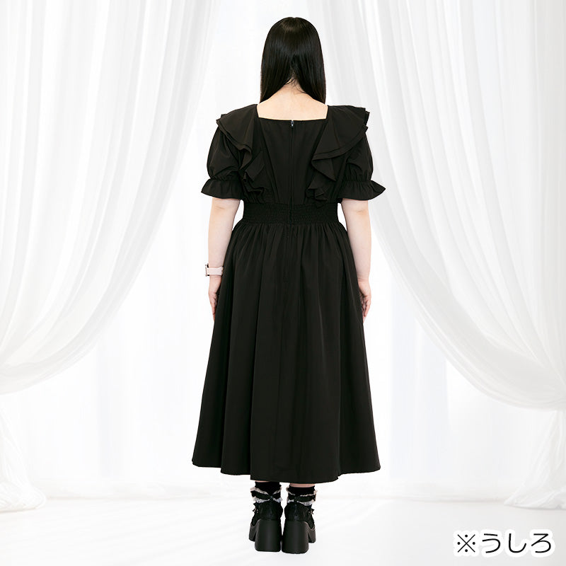 スイートブラックのふわふわメモリーワンピース（3L/4L/5L/6L