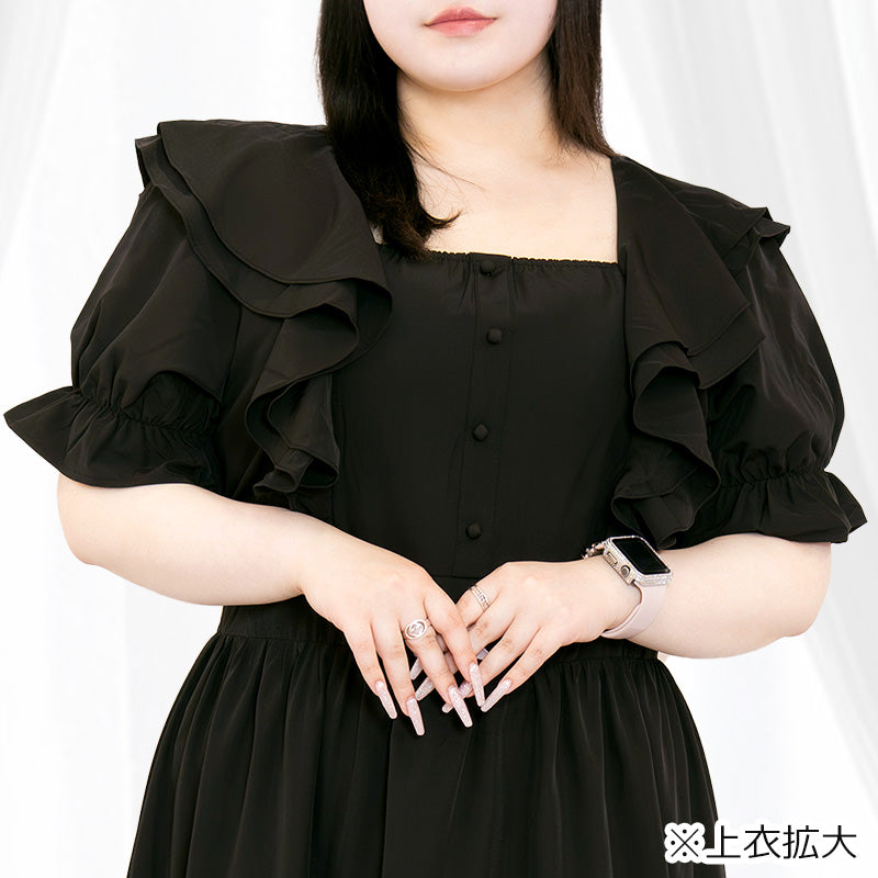 大きいサイズレディーススイートブラックのふわふわメモリーワンピース（3L/4L/5L/6L）/Taberunosky（タベルノスキー）
