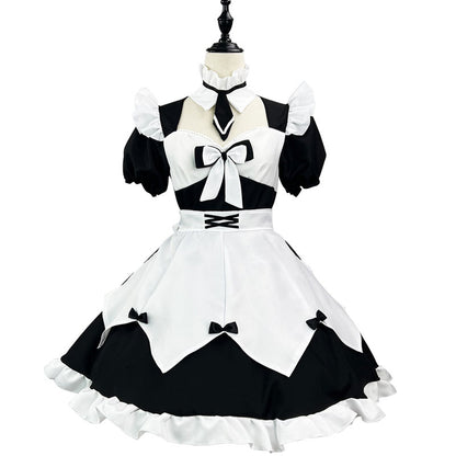 大きいサイズレディースネクタイ付きキュートメイド服ワンピース (M/L/2L/3L/4L/5L/6L)/コスプレ/ハロウィン