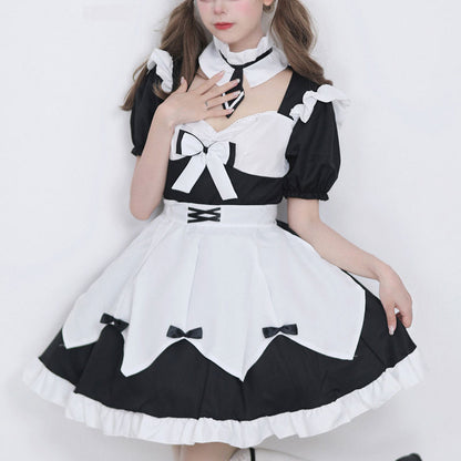 大きいサイズレディースネクタイ付きキュートメイド服ワンピース (M/L/2L/3L/4L/5L/6L)/コスプレ/ハロウィン