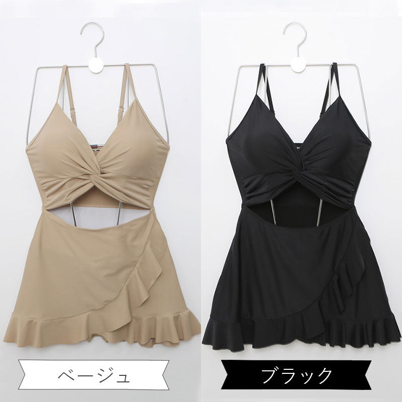 大きいサイズ ぽっちゃり水着ワンショルダー風・スイムウェア (M/L/2L)