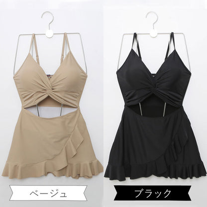 大きいサイズ ぽっちゃり水着ワンショルダー風・スイムウェア (M/L/2L)