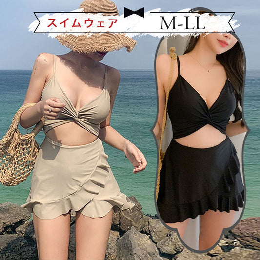 大きいサイズ ぽっちゃり水着ワンショルダー風・スイムウェア (M/L/2L)