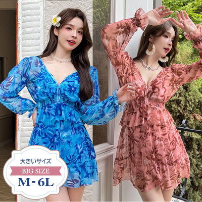 フリルペプラムワンピース水着スイムウェア(M/L/2L/3L/4L/5L/6L)