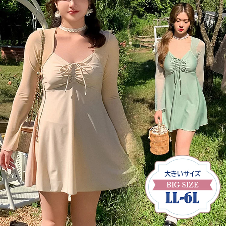 大きいサイズ ぽっちゃり水着シフォン切り替えワンピース・スイムウェア (2L/3L/4L/5L/6L)/体型カバー