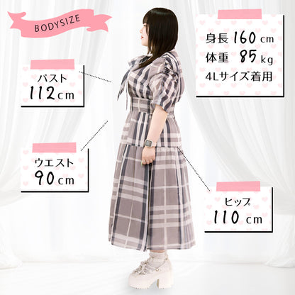大きいサイズレディースパルファムチェック・ワンピース　グレー（3L/4L/5L/6L）/Taberunosky（タベルノスキー）