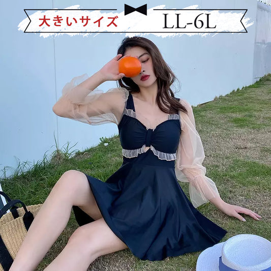 水着ふりふりリボンフレアワンピース・スイムウェア (2L/3L/4L/5L/6L)