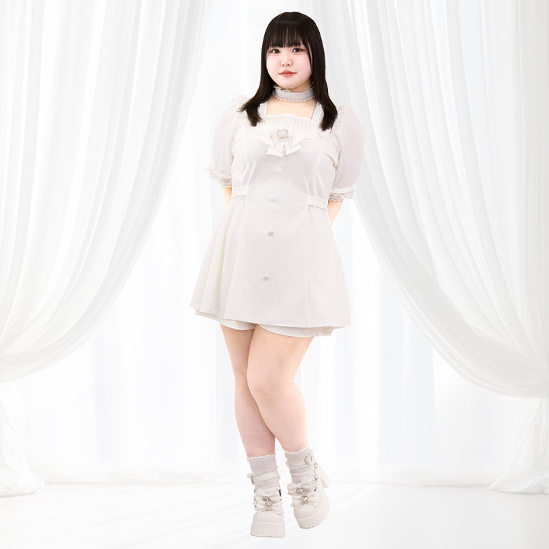 ぽっちゃり女子におすすめな【量産型】透明感爆発！ピュアホワイトのセットアップ風