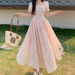 大きいサイズ レディース｜Sweet Bouquet Cotton Flared Long Dress (L