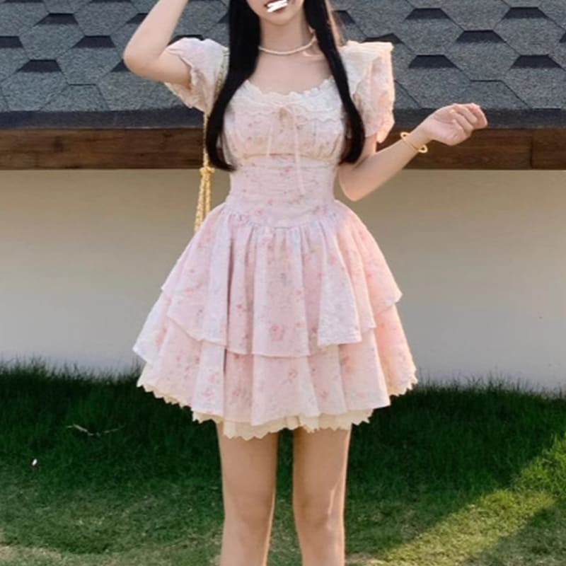 Sweet Bouquet Cotton Flared Mini Dress (L/LL/3L/4L/5L)