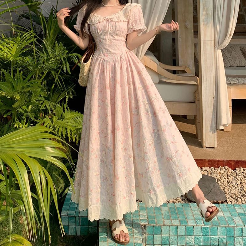 Sweet Bouquet Cotton Flared Long Dress (L/LL/3L/4L/5L)