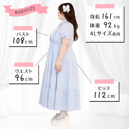大きいサイズレディースそらいろプリンセスのふわふわティアードワンピ（3L/4L/5L/6L）/Taberunosky（タベルノスキー）