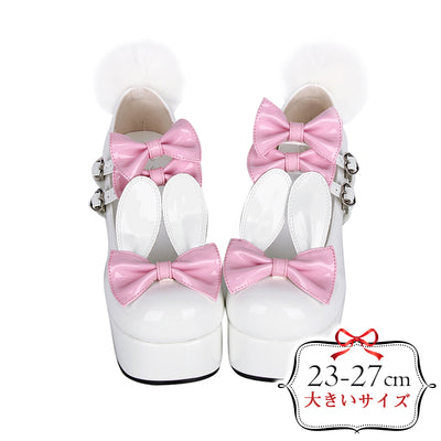 【27cmまでオーダーOK】■うさちゃんのりぼんぽんぽんパンプス/大きいサイズの靴