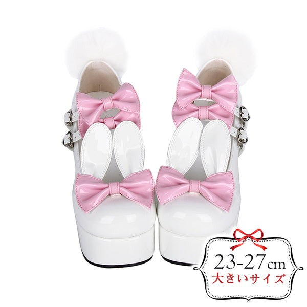 【27cmまでオーダーOK】■うさちゃんのりぼんぽんぽんパンプス