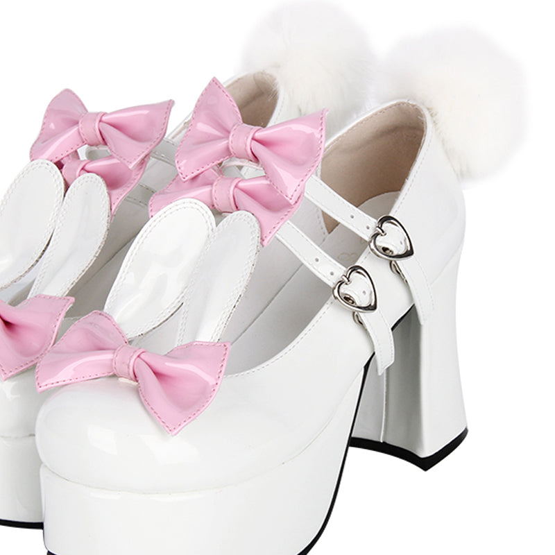 [Orders accepted up to 27cm] ■ Bunny Ribbon Pompom Pumps / Plus Size Shoes