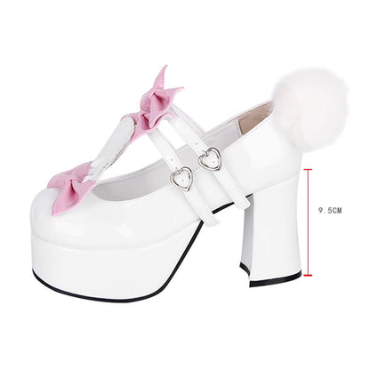 [Orders accepted up to 27cm] ■ Bunny Ribbon Pompom Pumps / Plus Size Shoes