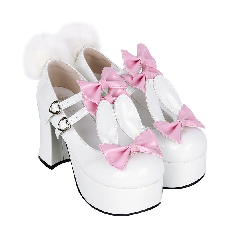 [Orders accepted up to 27cm] ■ Bunny Ribbon Pompom Pumps / Plus Size Shoes