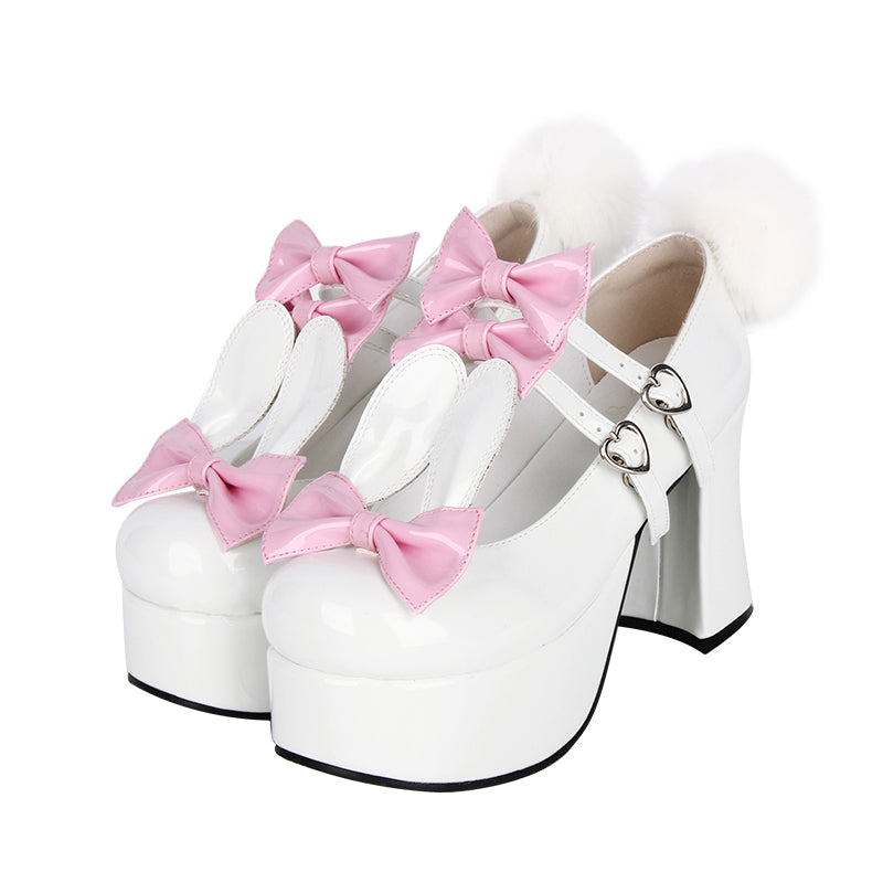 [Orders accepted up to 27cm] ■ Bunny Ribbon Pompom Pumps / Plus Size Shoes
