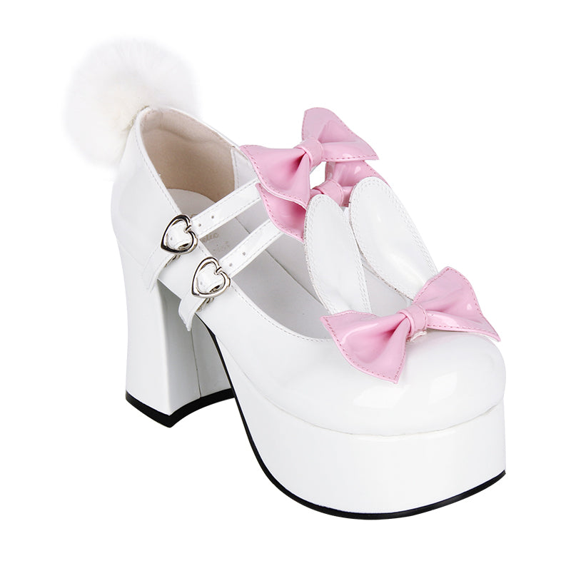 [Orders accepted up to 27cm] ■ Bunny Ribbon Pompom Pumps / Plus Size Shoes
