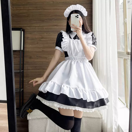 大きいサイズレディースミニフリルメイド服ワンピ―ス (2L/3L/4L/5L/6L)/コスプレ/ハロウィン