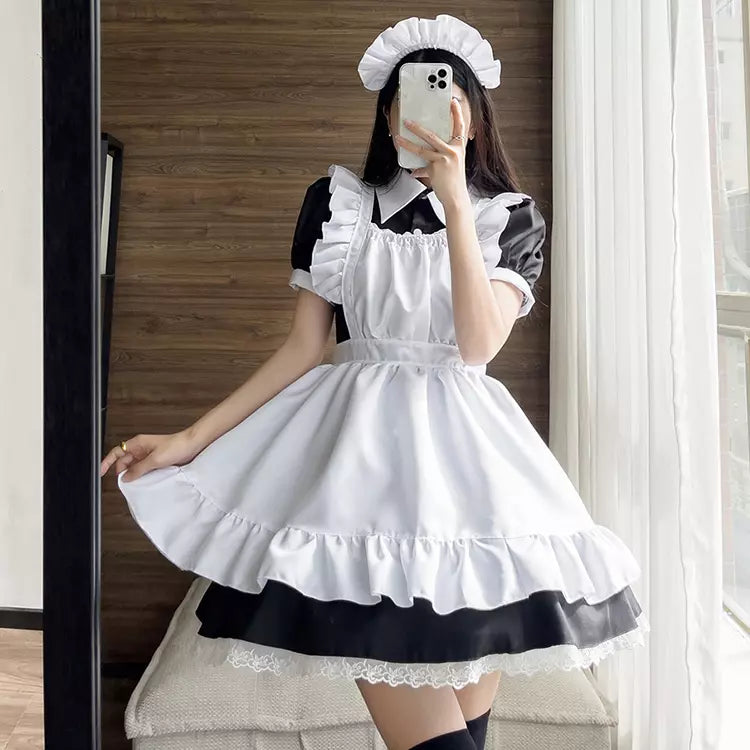 大きいサイズレディースミニフリルメイド服ワンピ―ス (2L/3L/4L/5L/6L)/コスプレ/ハロウィン