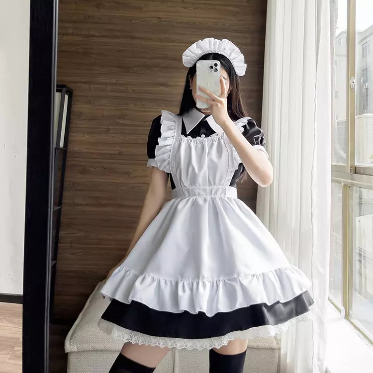 大きいサイズレディースミニフリルメイド服ワンピ―ス (2L/3L/4L/5L/6L)/コスプレ/ハロウィン