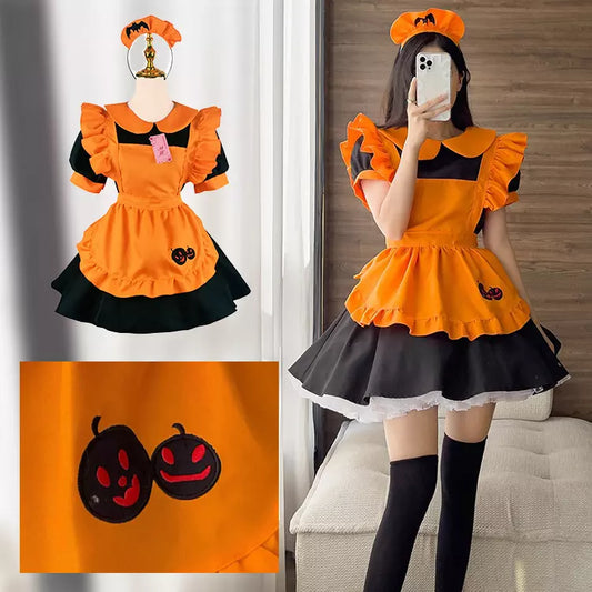 大きいサイズレディースかぼちゃメイド服ワンピ―ス (2L/3L/4L/5L/6L)/コスプレ/ハロウィン