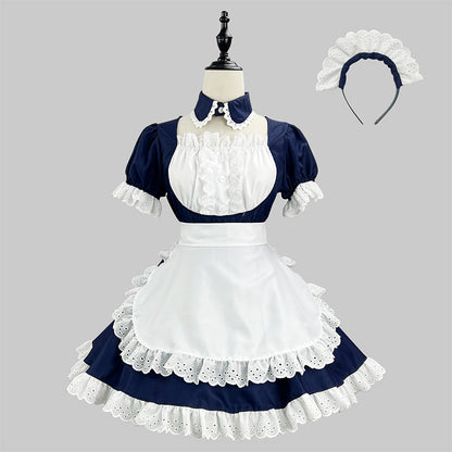 大きいサイズレディースネイビーミニ丈ワンピースメイド服 (M/L/2L/3L/4L/5L/6L)/コスプレ/ハロウィン