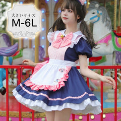 大きいサイズレディース くまさんワッペンのコンカフェメイド服 (M/L/2L/3L/4L/5L/6L)/コスプレ/ハロウィン