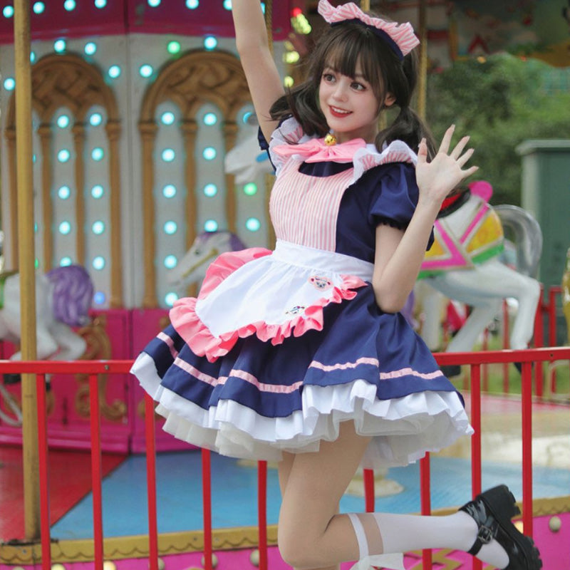 大きいサイズレディースくまさんワッペンのコンカフェメイド服 (M/L/2L/3L/4L/5L/6L)/コスプレ/ハロウィン