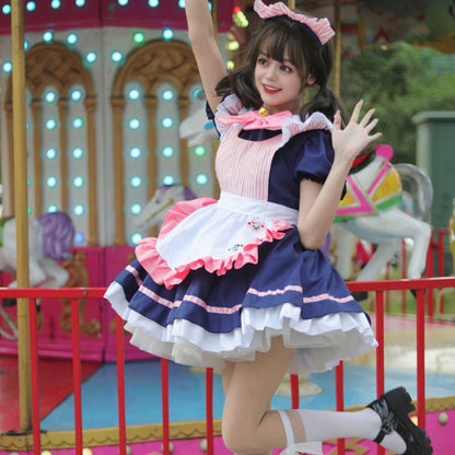 大きいサイズレディースくまさんワッペンのコンカフェメイド服 (M/L/2L/3L/4L/5L/6L)/コスプレ/ハロウィン