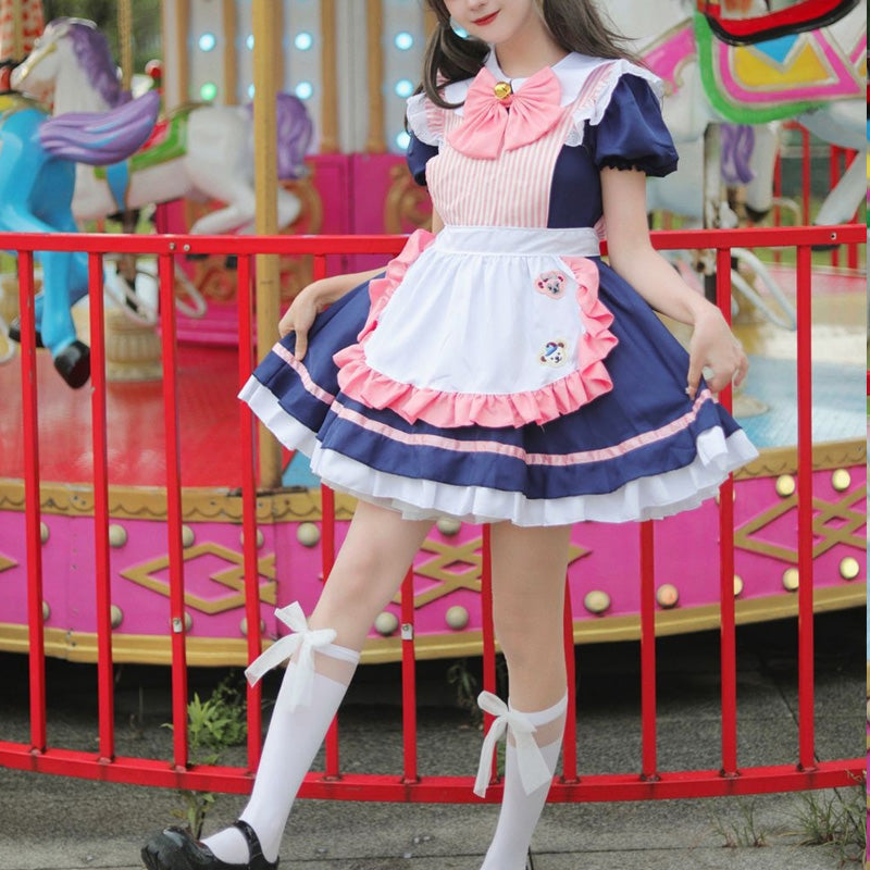 大きいサイズレディースくまさんワッペンのコンカフェメイド服 (M/L/2L/3L/4L/5L/6L)/コスプレ/ハロウィン