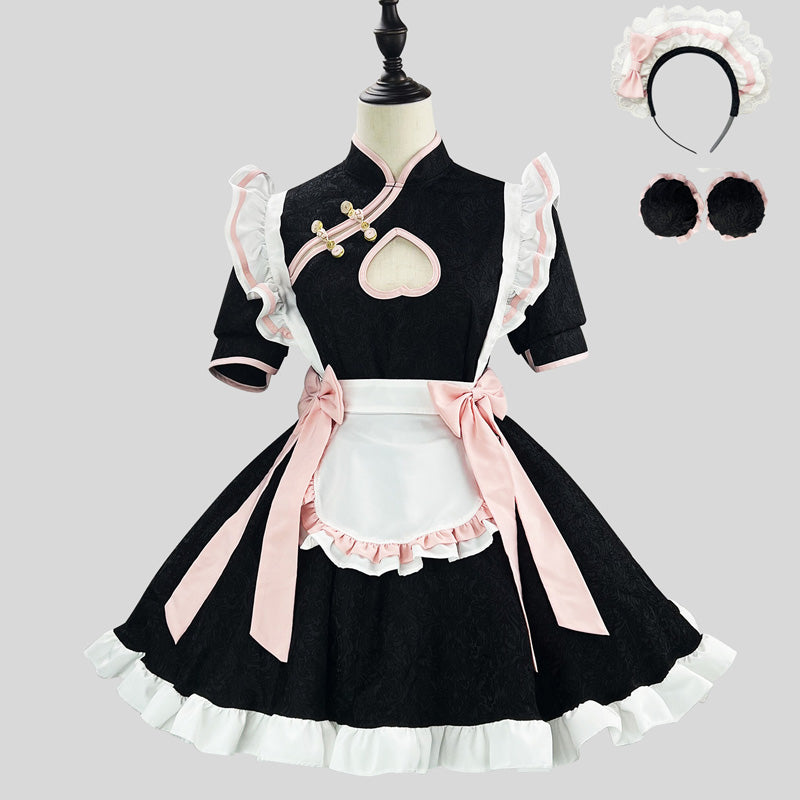 大きいサイズレディース中華風胸あきメイド服ワンピ―ス (M/L/2L/3L/4L/5L/6L)/コスプレ/ハロウィン