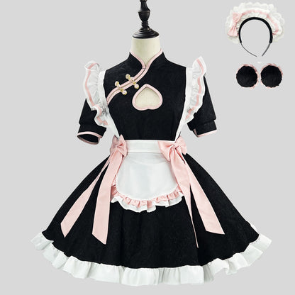 大きいサイズレディース中華風胸あきメイド服ワンピ―ス (M/L/2L/3L/4L/5L/6L)/コスプレ/ハロウィン