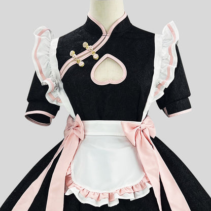 大きいサイズレディース中華風胸あきメイド服ワンピ―ス (M/L/2L/3L/4L/5L/6L)/コスプレ/ハロウィン